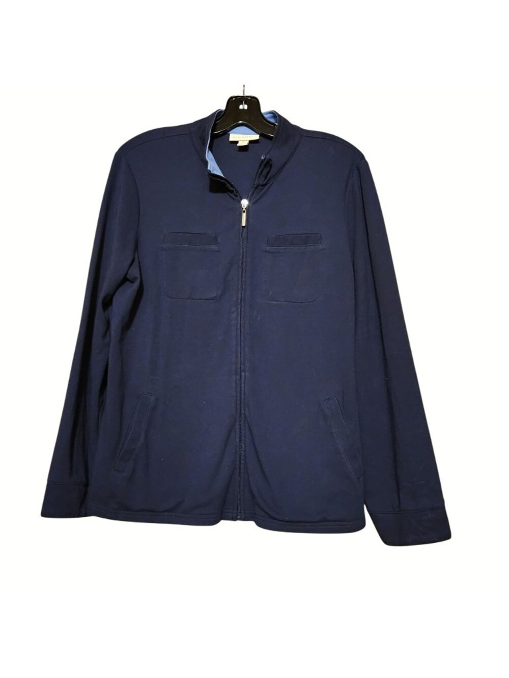 Full Zip Front Jacket Navy Blue Periwinkle Blue Collar